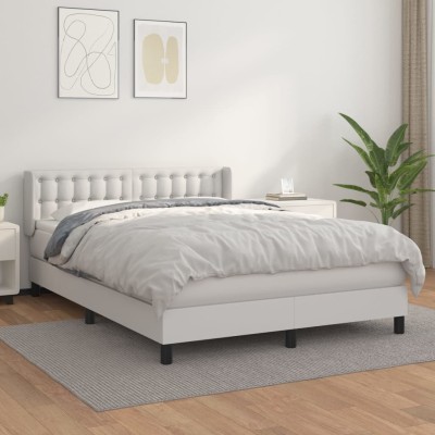 Cama box spring con colchón cuero sintético blanco 140x190 cm