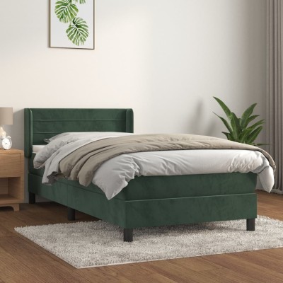 Cama box spring con colchón terciopelo verde oscuro 90x190 cm