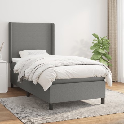 Cama box spring con colchón tela gris oscuro 100x200 cm