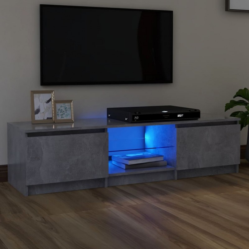 Mueble de TV con luces LED gris hormigón 140x40x35,5 cm
