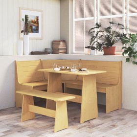 Mesa de comedor con banco de madera maciza marrón miel