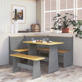 Mesa de comedor con banco madera maciza gris y marrón miel