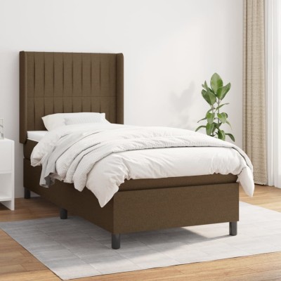 Cama box spring con colchón tela marrón oscuro 80x200 cm