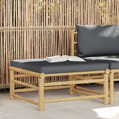 Reposapiés de jardín bambú con cojín gris oscuro