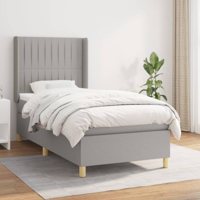 Cama box spring con colchón tela gris claro 80x200 cm