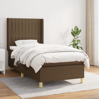 Cama box spring con colchón tela marrón oscuro 80x200 cm
