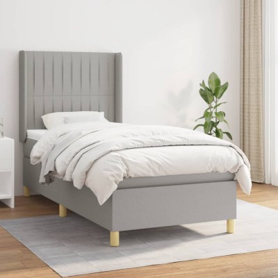 Cama box spring con colchón tela gris claro 100x200 cm