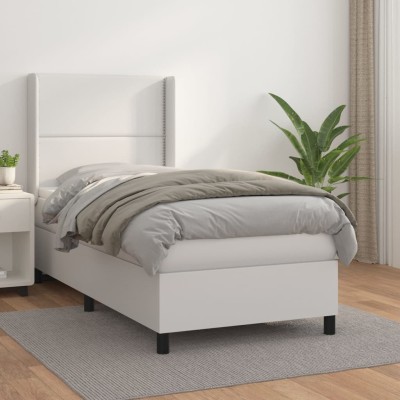 Cama box spring con colchón cuero sintético blanco 100x200 cm