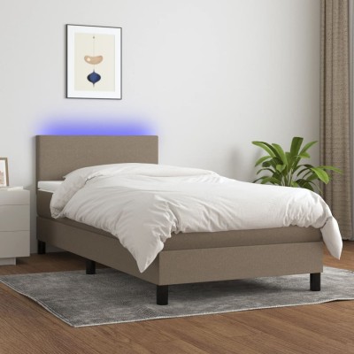 Cama box spring con colchón LED tela gris taupe 90x190 cm
