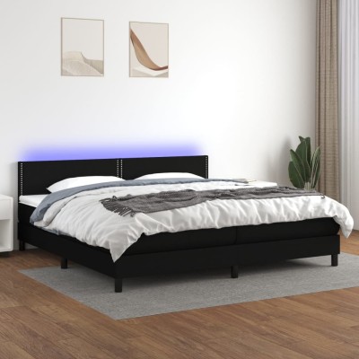 Cama box spring colchón y luces LED tela negro 200x200 cm