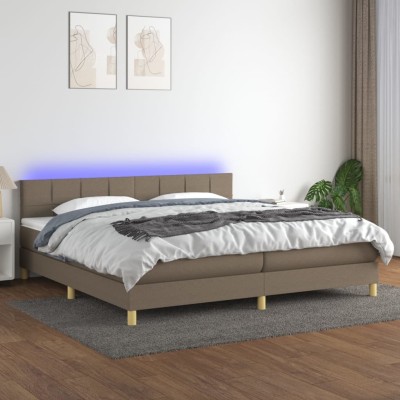 Cama box spring con colchón LED tela gris taupe 200x200 cm