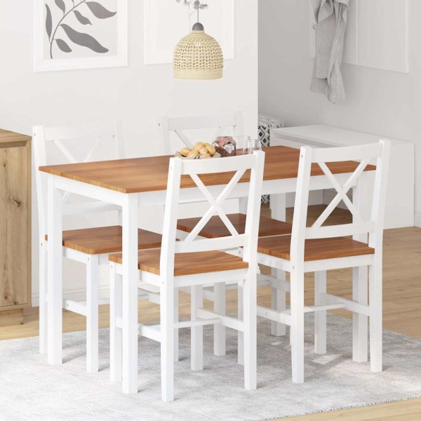 Juego de muebles de comedor 5 piezas marrón y blanco