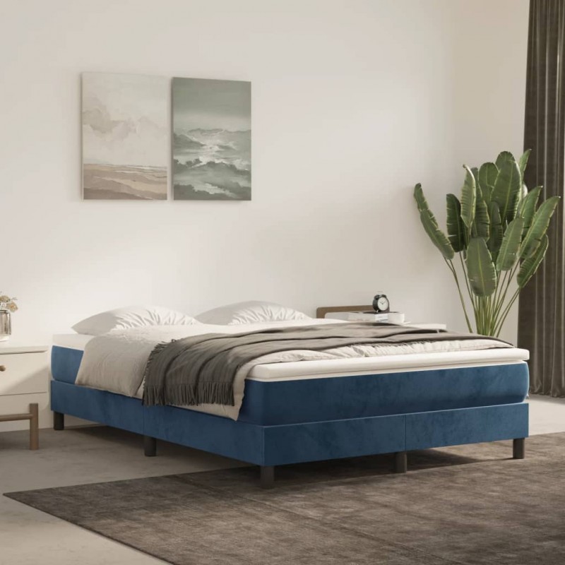 Estructura de cama box spring terciopelo azul oscuro 140x200 cm