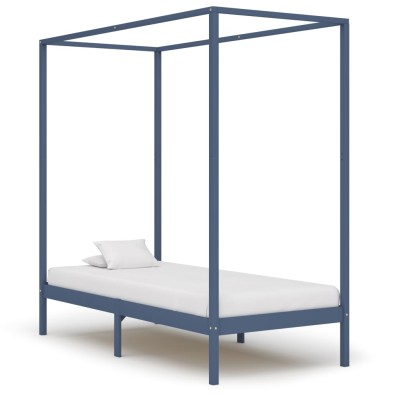 Cama con dosel sin colchón madera maciza gris 100x200 cm