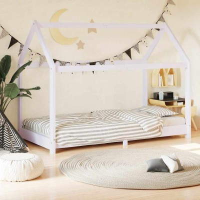 Estructura de cama infantil madera maciza pino blanco 70x140 cm