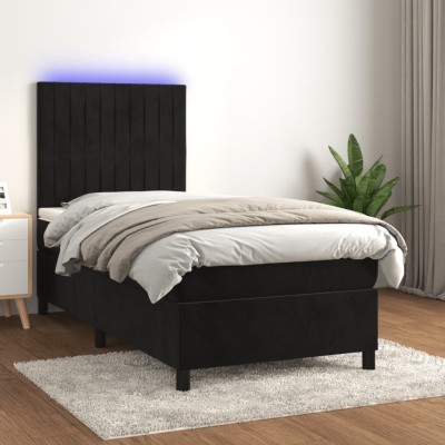 Cama box spring colchón y LED terciopelo negro 80x200 cm Cama box spring colchón y LED terciopelo negro 80x200 cm