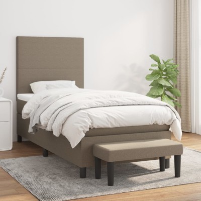 Cama box spring con colchón tela gris taupe 80x200 cm
