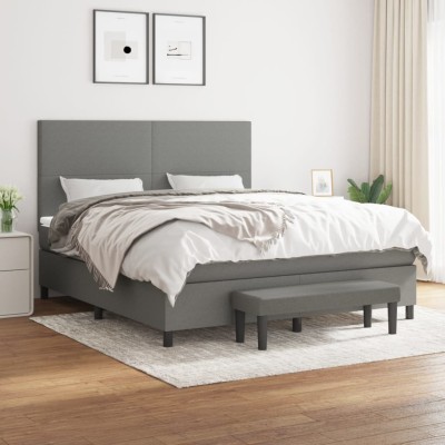 Cama box spring con colchón tela gris oscuro 160x200 cm