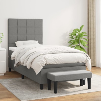 Cama box spring con colchón tela gris oscuro 90x200 cm