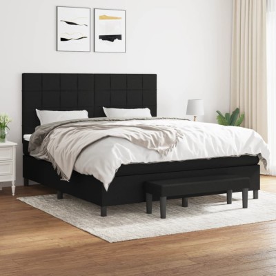 Cama box spring con colchón tela negro 160x200 cm