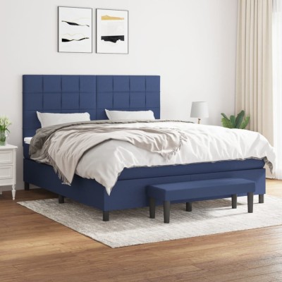 Cama box spring con colchón tela azul 180x200 cm