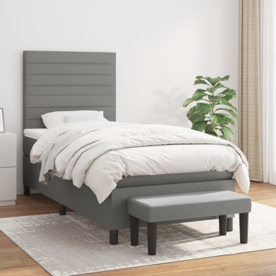 Cama box spring con colchón tela gris oscuro 100x200 cm