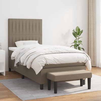 Cama box spring con colchón tela gris taupe 80x200 cm