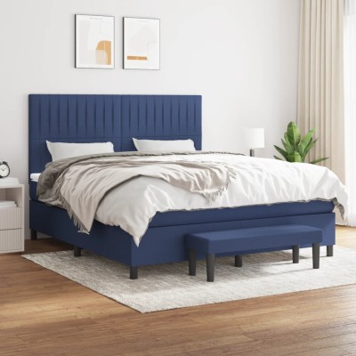 Cama box spring con colchón tela azul 160x200 cm