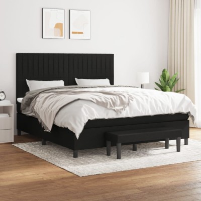 Cama box spring con colchón tela negro 180x200 cm