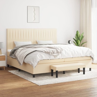 Cama box spring con colchón tela color crema 200x200 cm