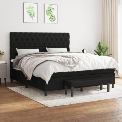 Cama box spring con colchón tela negro 160x200 cm