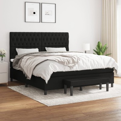 Cama box spring con colchón tela negro 180x200 cm