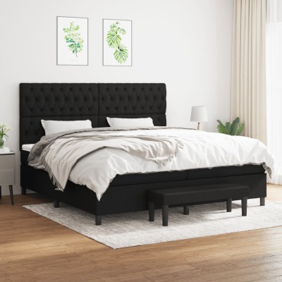 Cama box spring con colchón tela negro 200x200 cm