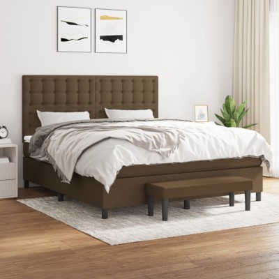 Cama box spring con colchón tela marrón oscuro 180x200 cm