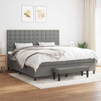 Cama box spring con colchón tela gris oscuro 200x200 cm