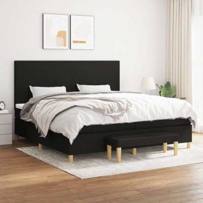 Cama box spring con colchón tela negro 200x200 cm