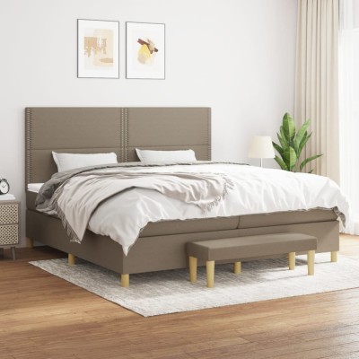 Cama box spring con colchón tela gris taupe 200x200 cm