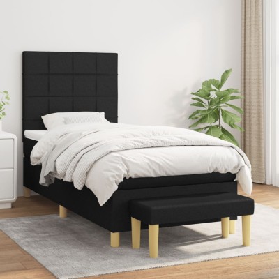 Cama box spring con colchón tela negro 100x200 cm