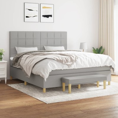 Cama box spring con colchón tela gris claro 180x200 cm