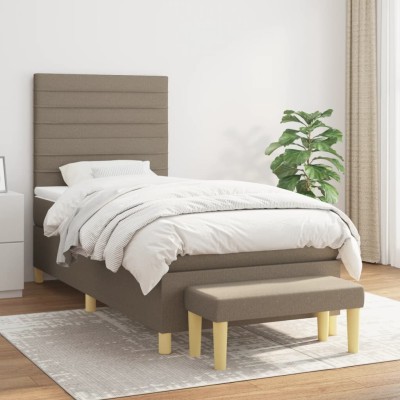 Cama box spring con colchón tela gris taupe 80x200 cm