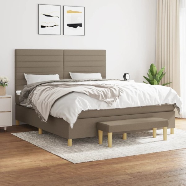 Cama box spring con colchón tela gris taupe 160x200 cm