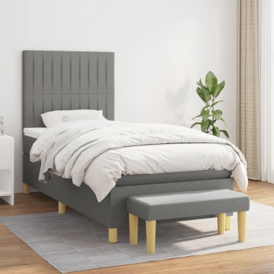 Cama box spring con colchón tela gris oscuro 90x190 cm