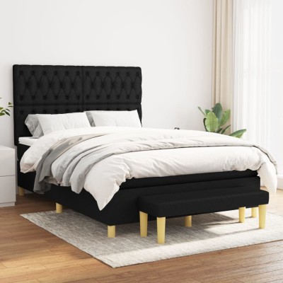 Cama box spring con colchón tela negro 140x190 cm Cama box spring con colchón tela negro 140x190 cm
