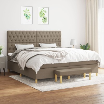 Cama box spring con colchón tela gris taupe 200x200 cm