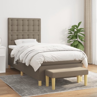 Cama box spring con colchón tela gris taupe 80x200 cm
