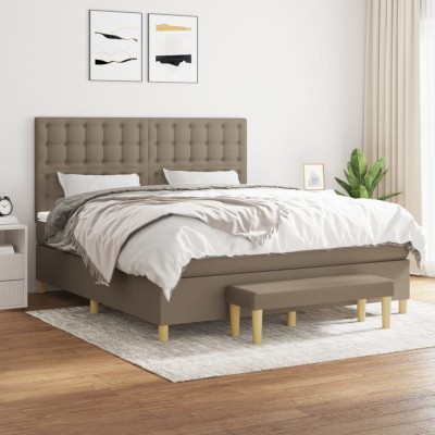 Cama box spring con colchón tela gris taupe 160x200 cm
