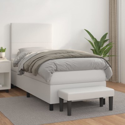 Cama box spring con colchón cuero sintético blanco 100x200 cm