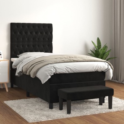 Cama box spring con colchón terciopelo negro 90x200 cm