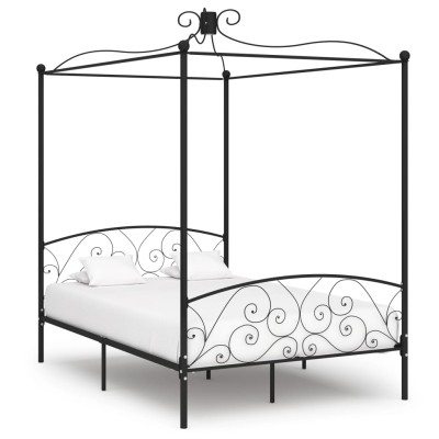 Estructura cama con dosel sin colchón metal negro 120x200 cm