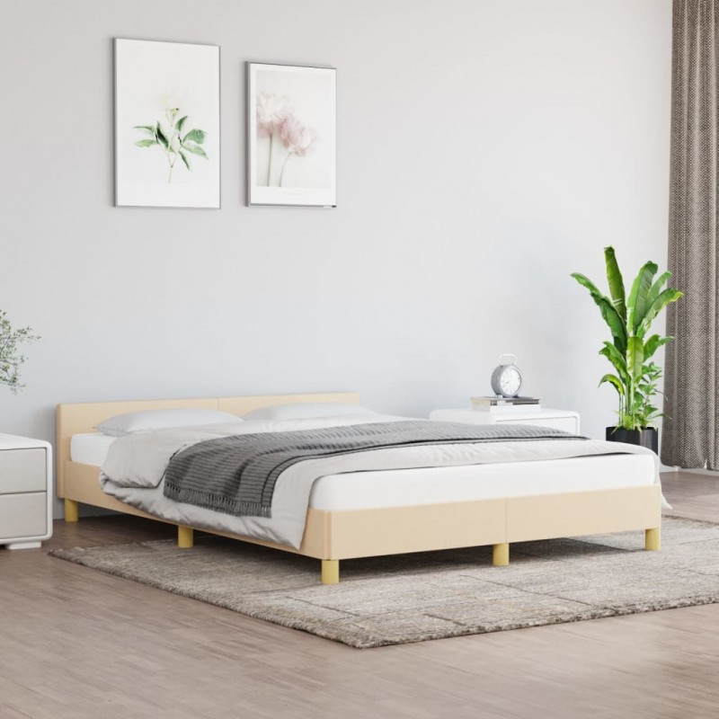 Estructura de cama con cabecero de tela color crema 140x190 cm